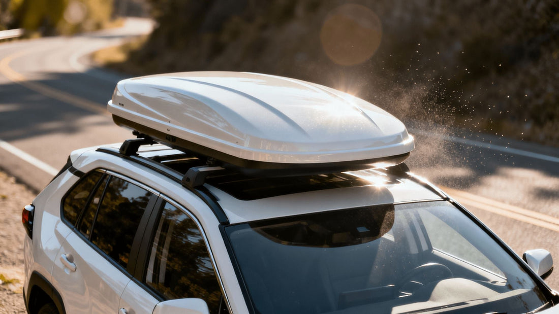 Weißer SUV mit Dachbox